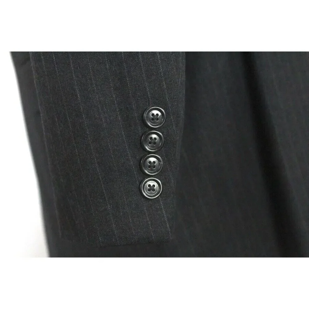 charcoal pinstripe Jos A Bank 2pc Pant Suit flannel wool cashmere soft 43‎ L